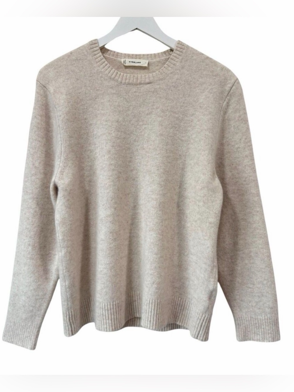 Everlane Mens Large Premium Merino Wool Crew Neck Sweater Cream Heathered Oat